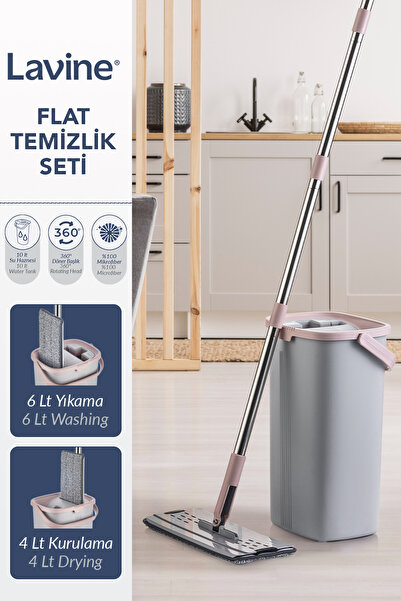 obido Lavine Flat Mop Temizlik Seti ”gri” Tablet Mop Su Tahliyeli Paslanmaz Ç...