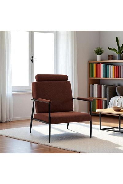 Generic Modern Armchair Upholstered Comfy Seating Accent Chair with Metal Legs 95x72x50cm Coffee