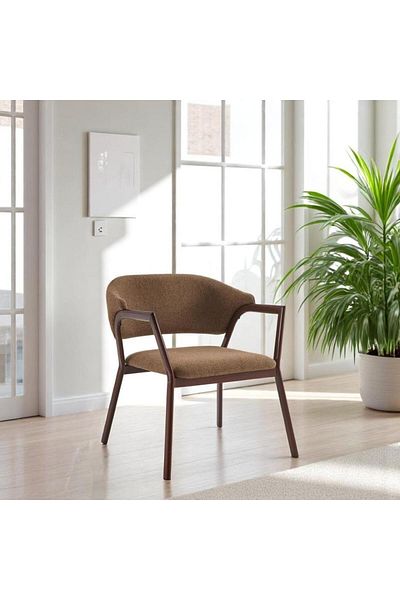 Generic Dining Chair Reception Chair with Fabric Backrest and Padded Seat Armchair for Living Room Brown