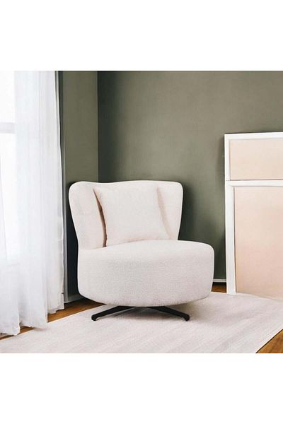 Generic Swivel Boucle Chair Oversized Lazy chair with 360-Degree Base for Living Room Biege