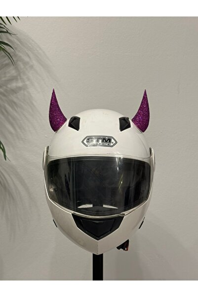 Butik Motor & Motosiklet Mor Simli Şeytan Boynuzu Kask Dış Aksesuar