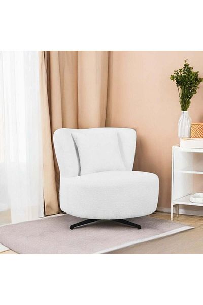 Generic Swivel Boucle Chair Oversized Lazy chair with 360-Degree Base for Living Room White