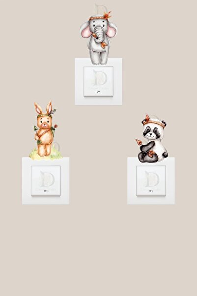 KT Decor Native American Animals Pastel Color 3-Piece Socket Sticker Set