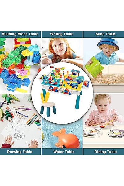 Lumely 186 Pcs Double Sided Kids Building Block Activity Table,4 Storage Box and Adjustable Legs, for 3+