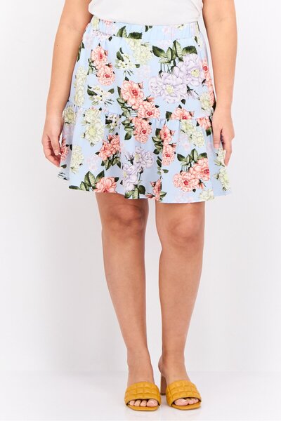 VILA Women Floral Print Mini Skirts, Light Blue