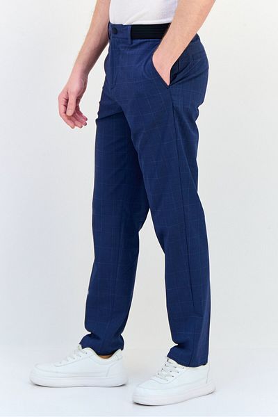 CELIO Men Regular Fit Plaid Straight Leg Pants, Navy