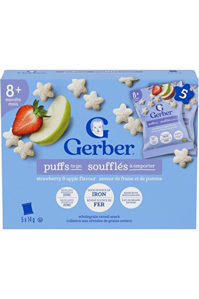 GERBER Puffs To Go- Strawberry Apple Çilek Elma Atıştırmalık (5'li Seyahat Boyu-5x14 Gr)
