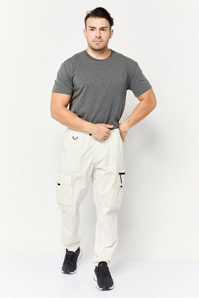 CELIO Men Regular Fit Plain Cargo Pants, Off White