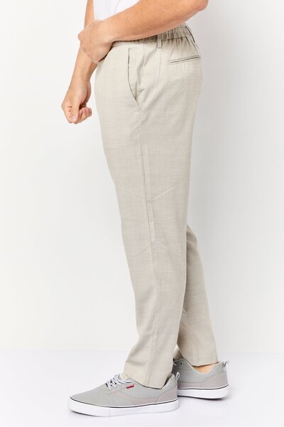 CELIO Men Regular Fit Micro Check Straight Leg Pants, Beige