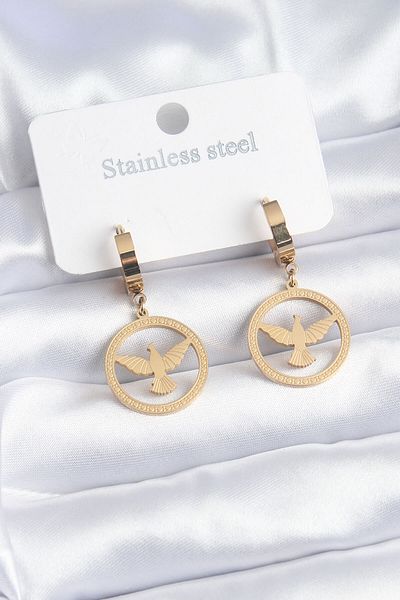 Skygo 316L Steel Gold Color Bird Model Embroidery Detail Women's Earrings - TJ-BKP8147