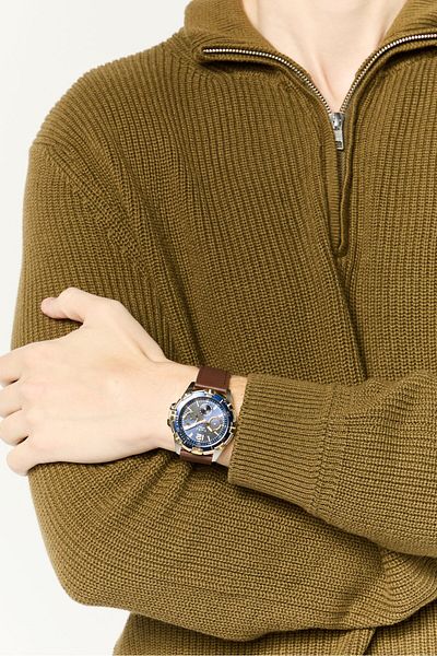 Timex Men Tw2v78900 Leather Chronograph Watch 44 Mm, Blue