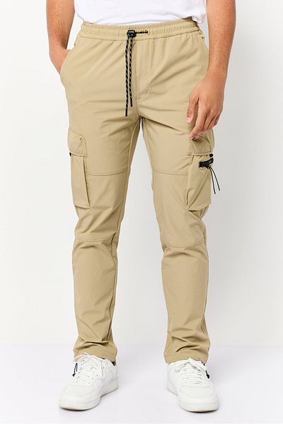 CELIO Men Stretch Fit Plain Cargo Pants,Khaki