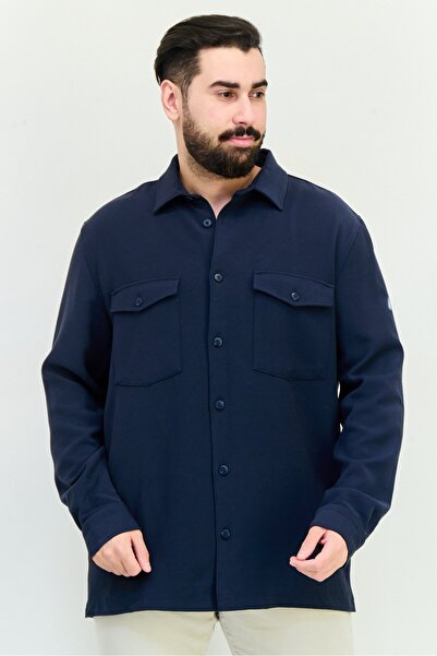 CELIO Men Regular Fit Solid Long Sleeves Jacket Shirt, Navy