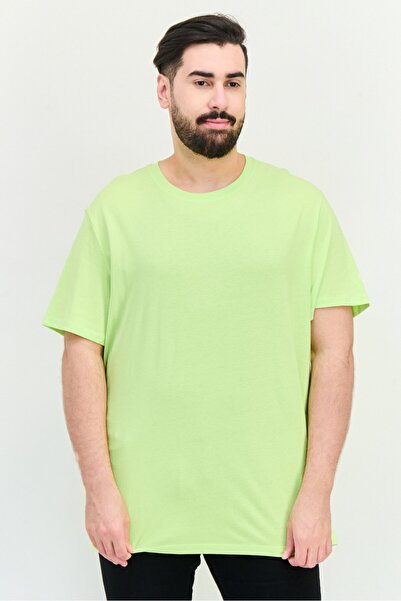 CELIO تي شيرت رجالي سادة بأكمام قصيرة ورقبة دائرية، أخضر ليموني