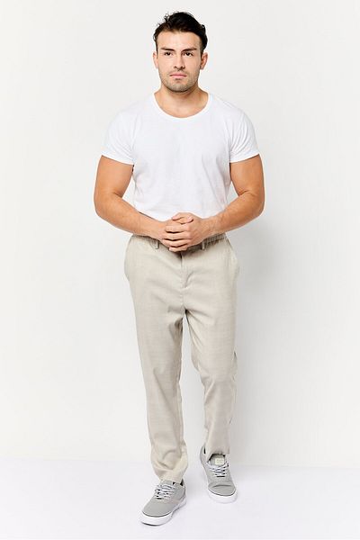 CELIO Men Regular Fit Micro Check Straight Leg Pants, Beige