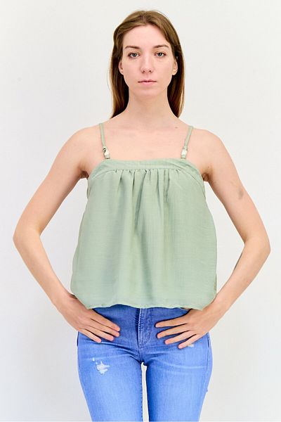 Reserved Women Square Neck Sleeveless Plain Top, Sage Green