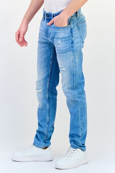 CELIO Men Slim Fit Washed Stretchable Straight Leg Jeans, Light Blue