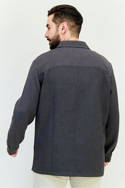 CELIO Men Regular Fit Solid Long Sleeves Jacket Shirt, Charcoal