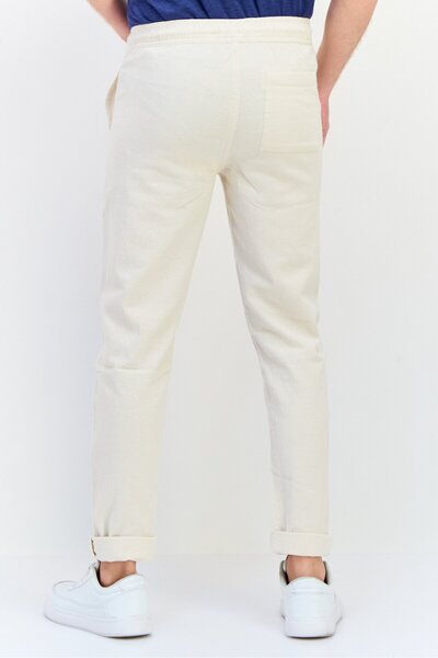 CELIO Men Regular Fit Textured Straight Leg Pants, Off White