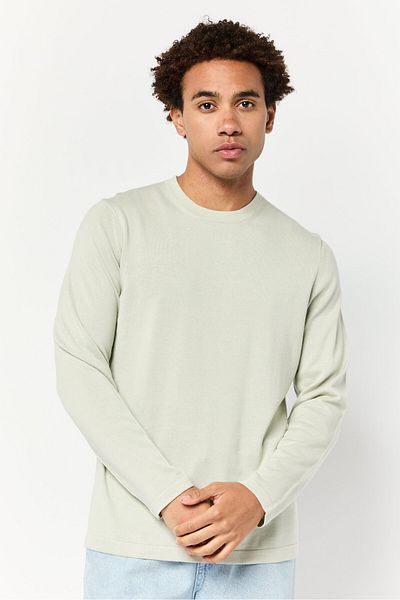 CELIO Men Crew Neck Long Sleeve Solid Sweater, Sage Green