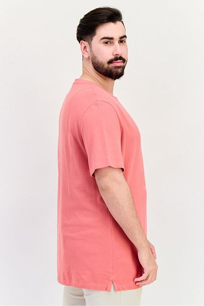 CELIO Men Crew Neck Short Sleeve Solid T Shirt, Rose Pink