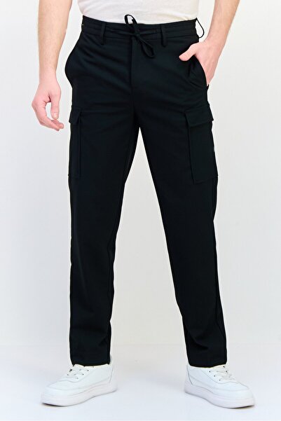 CELIO Men Regular Fit Solid Cargo Pants, Black