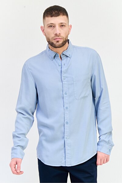 CELIO Men Regular Fit Long Sleeves Plain Casual Shirt, Light Blue