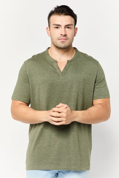 CELIO Men Crew Neck Short Sleeves Plain T-Shirt, Green