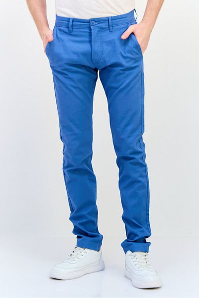 CELIO Men Slim Fit Solid Chino Pants, Slate Blue