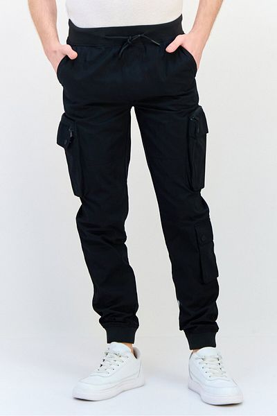 CELIO Men Regular Fit Solid Cargo Pants, Black