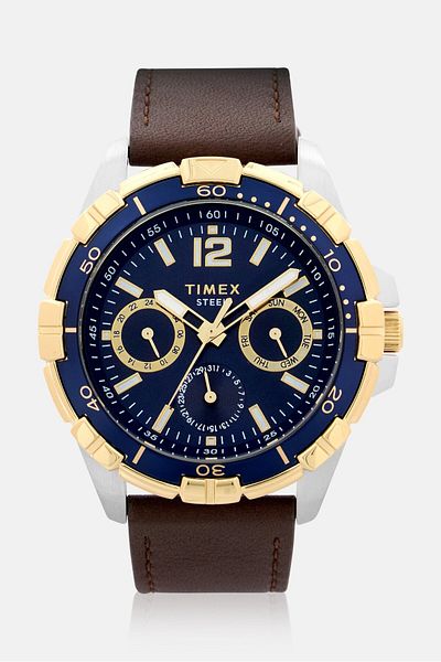 Timex Men Tw2v78900 Leather Chronograph Watch 44 Mm, Blue