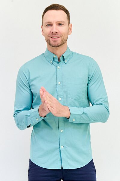 GAP Men Slim Fit Long Sleeves Plain Casual Shirt, Sage Green