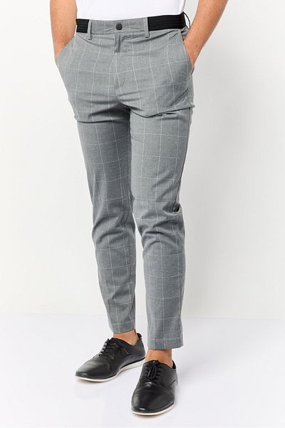 CELIO Men Regular Fit Checkered Chino Pants, Grey