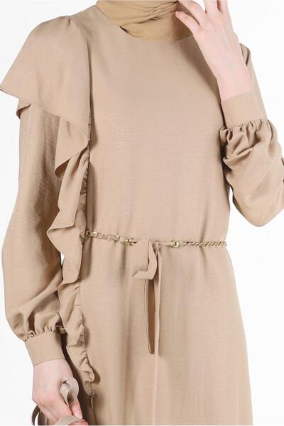 Alvina Fluffy Detailed Metal Belted Dress 42619