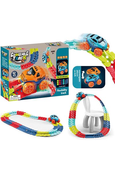 Yelajoy Race Tracks,Gravity-Free Car with 92pcs Bendable Rainbow Race Track,with Flexible Track,for 3+Year