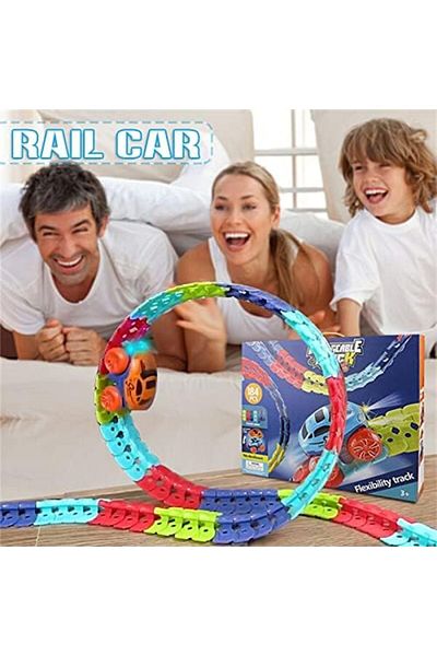 Yelajoy Race Tracks,Gravity-Free Car with 92pcs Bendable Rainbow Race Track,with Flexible Track,for 3+Year
