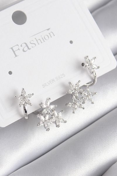 Skygo Brass Silver Color Zircon Cubic Zirconia Flower Design Women's Earrings - TJ-BKP8606