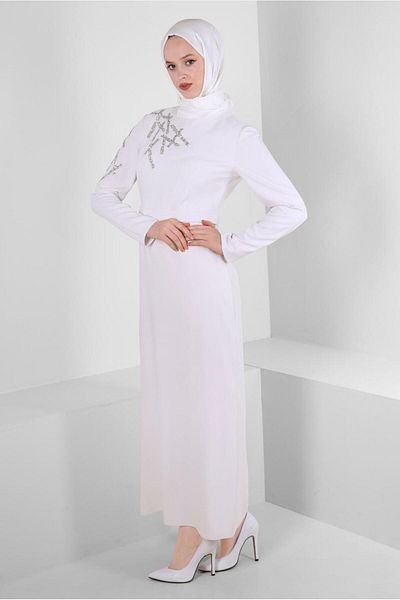 Alvina STONE EMBROIDERED STRAIGHT CUT DRESS 43520