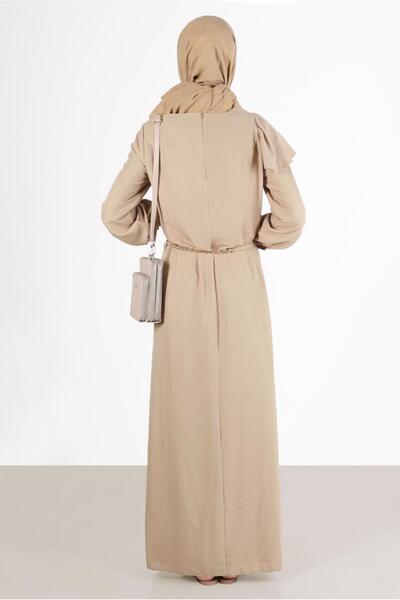 Alvina Fluffy Detailed Metal Belted Dress 42619