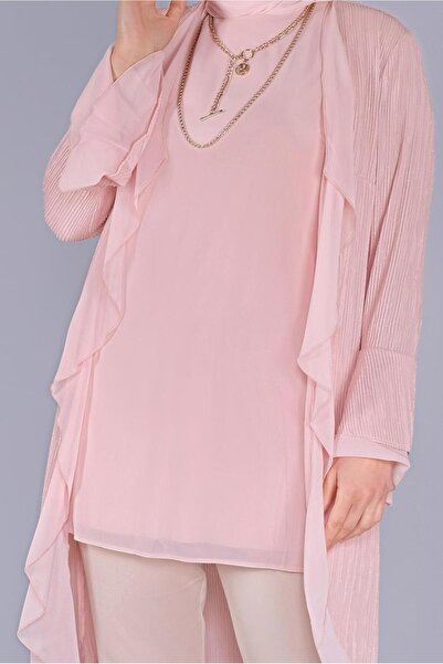 Alvina Flyscreen Chiffon Detail Silvery Double Tunic 40889