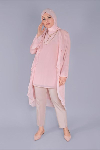 Alvina Flyscreen Chiffon Detail Silvery Double Tunic 40889