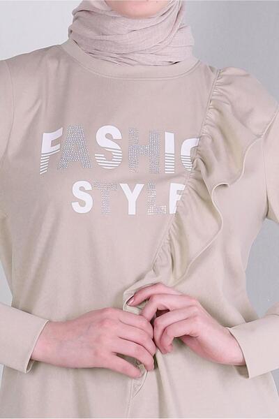 Alvina 43699 Model Text Printed and Ruffle Detailed Tracksuit Tunik