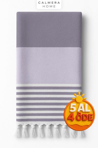 Calmera Natura Peshtemal | Bumbac - Natural cu franjuri | Prosop de plajă, piscină, spa, saună, sport, voiaj - Lilac