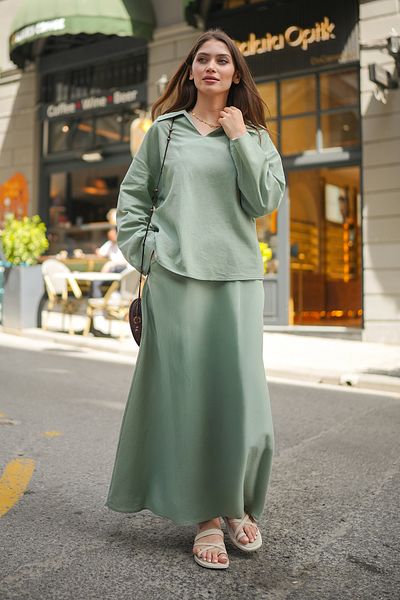 Molly Nelly Women's Linen Skirt Blouse Slim Summer Suit