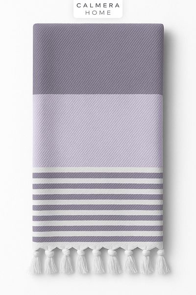 Calmera Natura Peshtemal | Bumbac - Natural cu franjuri | Prosop de plajă, piscină, spa, saună, sport, voiaj - Lilac