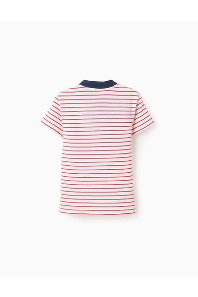 Ziddy Striped Cotton Piqué Polo Shirt for Boys, White/Red