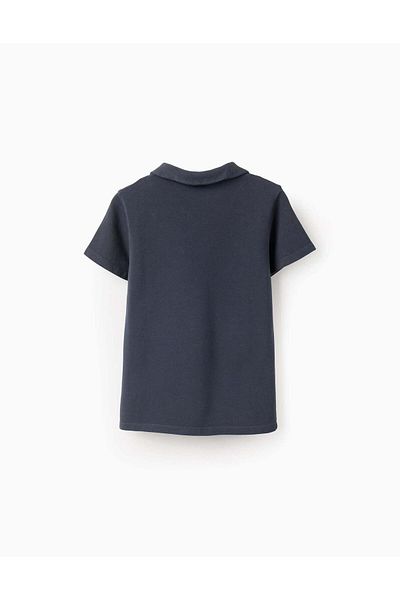 Ziddy V-neck Cotton Piqué Polo for Boys, Dark Blue