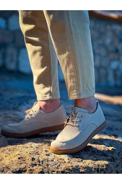 BOA Kb X5 Beige Suede Lace-Up Casual Men's Shoes
