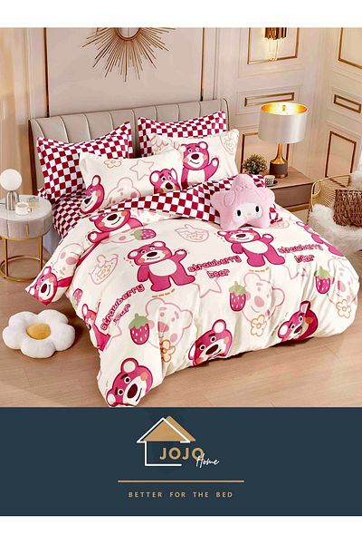 JOJO Elegant 6-piece Linen Set with Elastic in Fine Cotton, Bed Sheet 180x200cm, 2-Person Bed