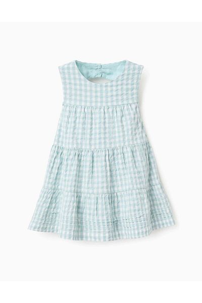Ziddy Vichy Textured Dress for Baby Girls 'B&S', Aqua Green/White